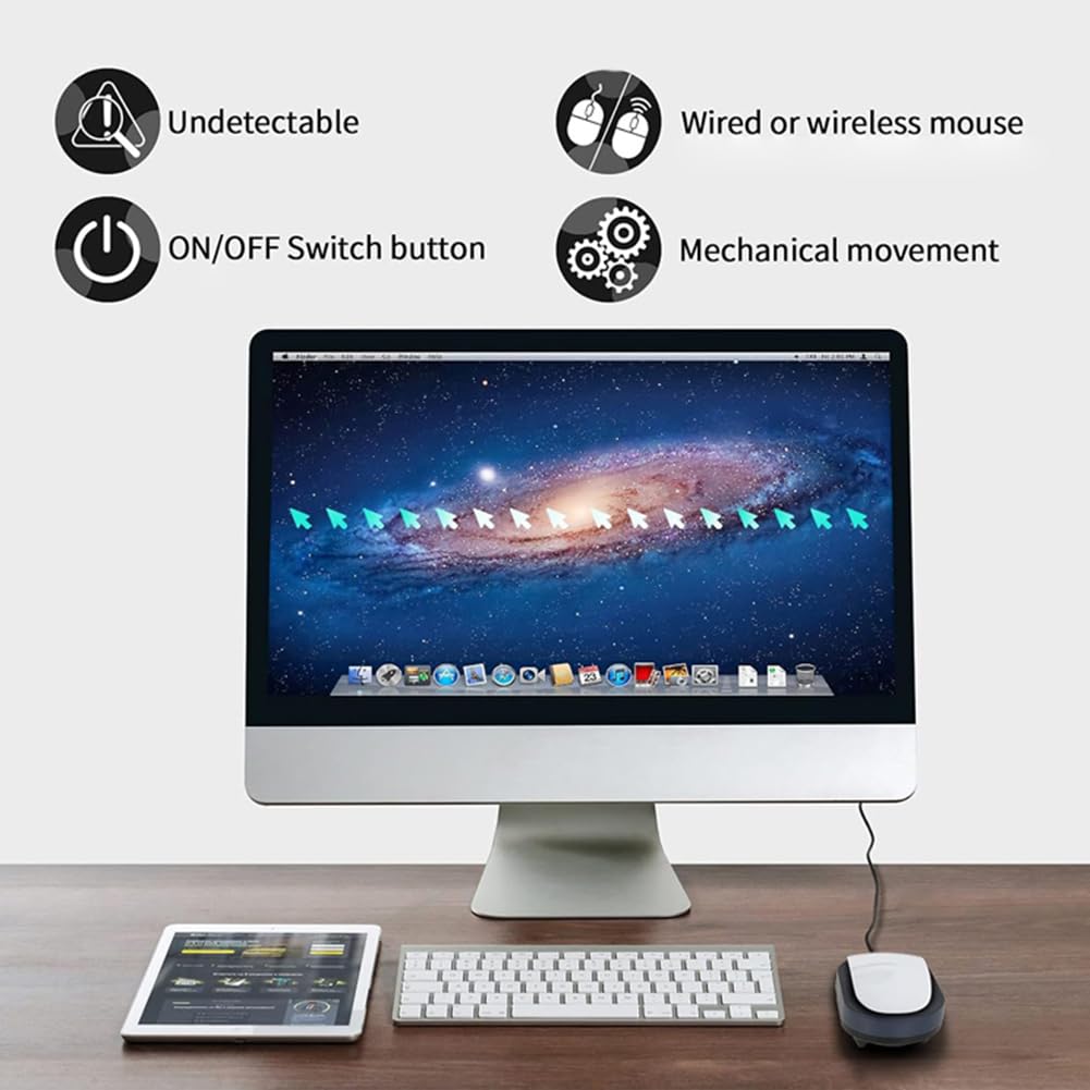 Automatic Mouse Jiggler - Undetectable USB Mouse Mover with Timer & Switch Button | USB-C Cable for Keeping Computer/Laptop Awake | Black & Blue LED | Perfect for Remote Work, Online Meetings & Preventing Screen Lock
