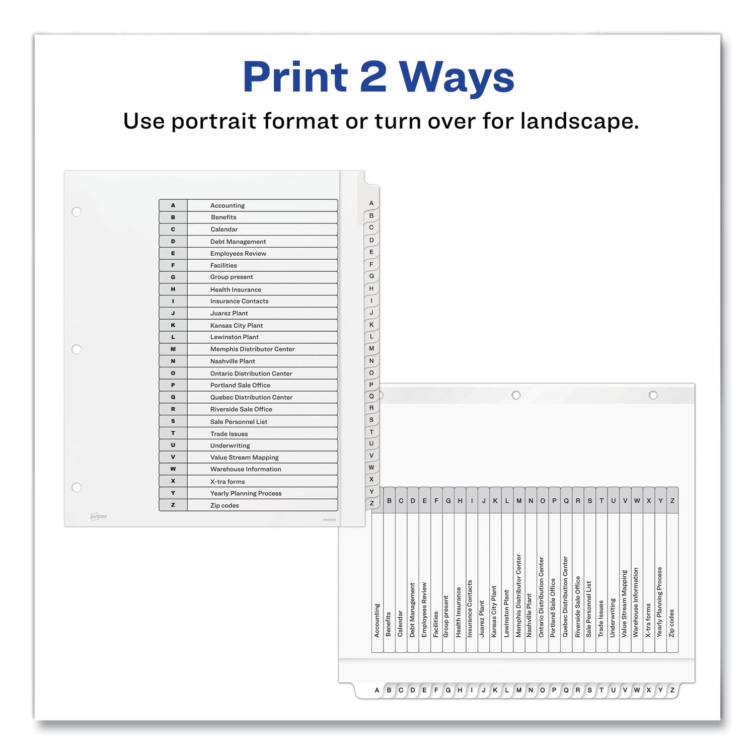 Avery® Customizable A-Z Index Dividers - 26 Tabs, Black & White, 11