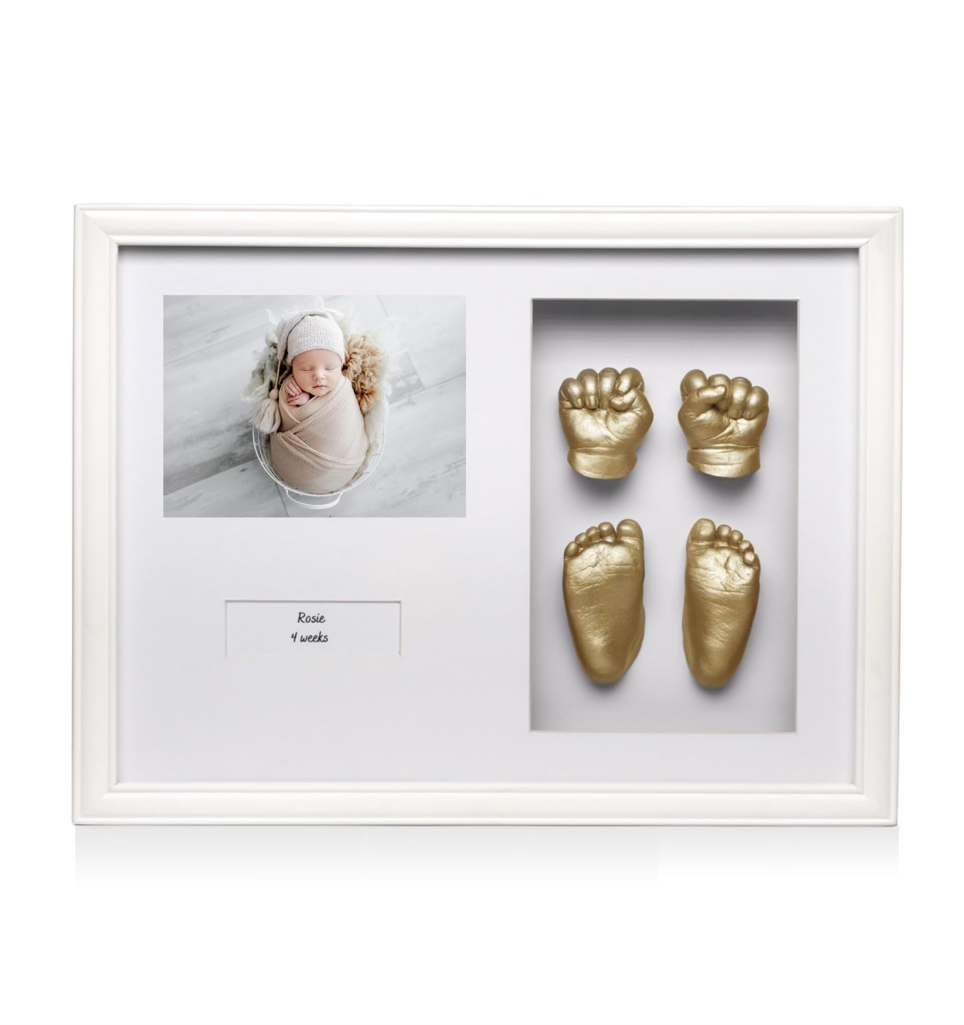 3D Baby Hands and Feet Casting Kit with White Frame - Customizable Silver Keepsake Mold for Newborn Footprint & Handprint | Perfect Baby Shower Gift, Nursery Decor, and First Birthday Memory