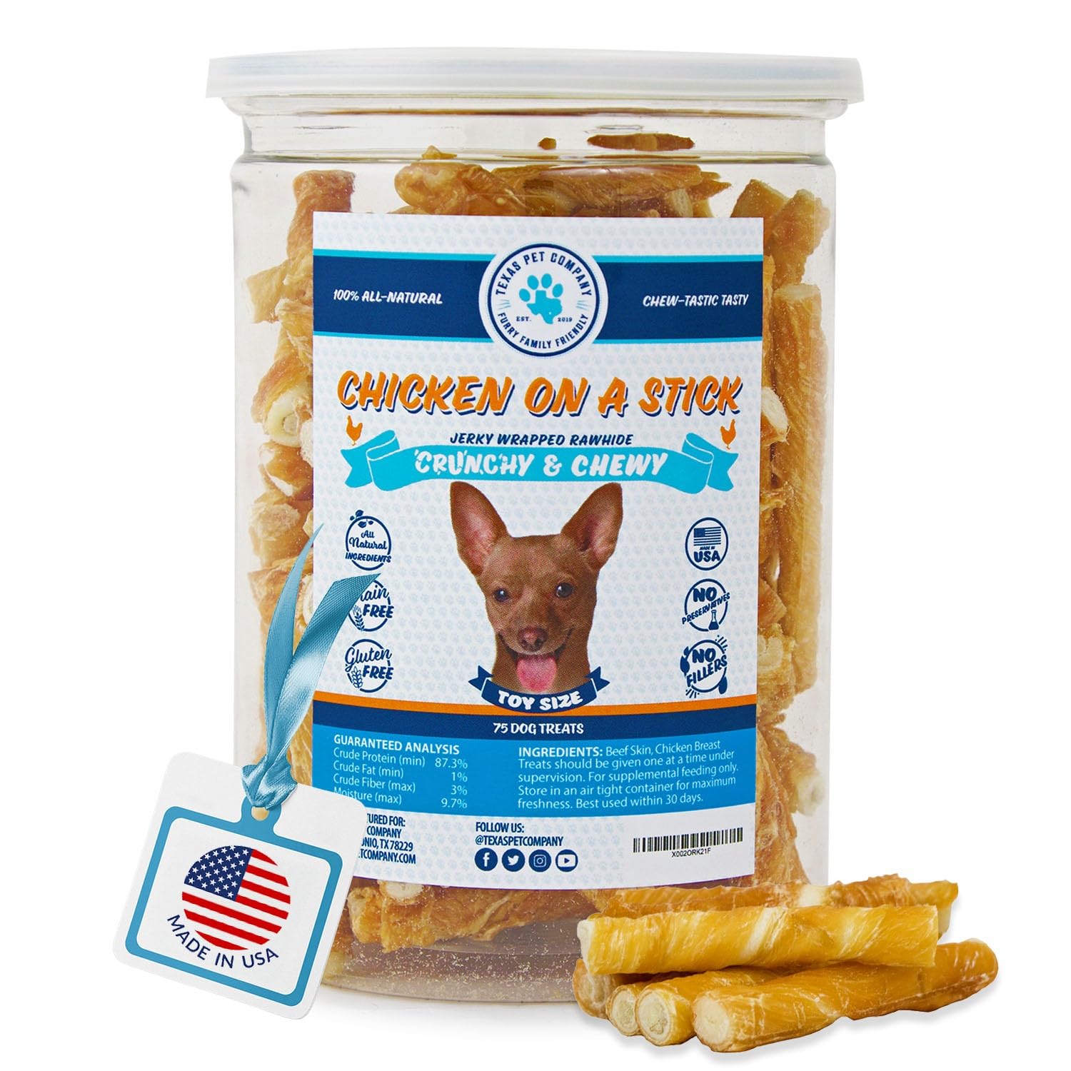Texas Pet Company Chicken Jerky Dog Treats - Soft & Crunchy 2-in-1 Healthy Snacks for Small & Large Dogs | USA Made, 75 Count | Perfect for Training Rewards & Dental Chewing