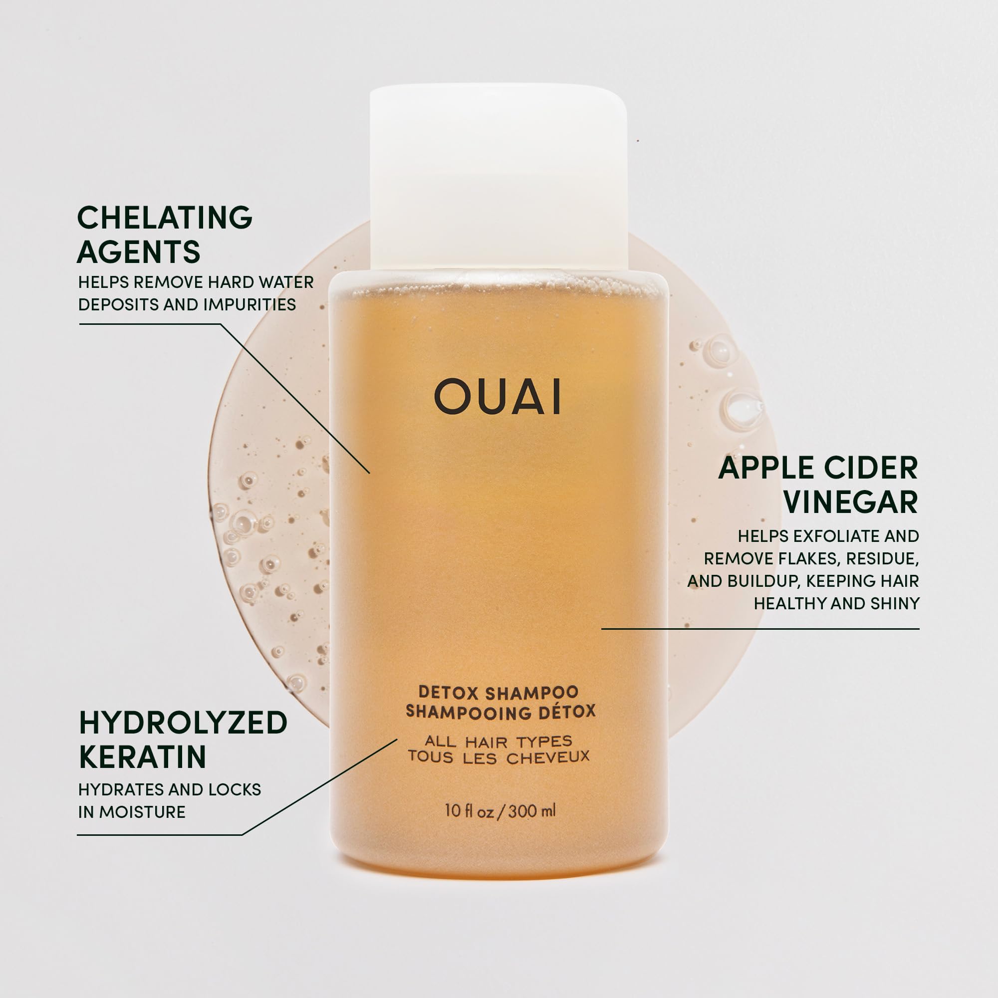 OUAI Detox & Clarifying Shampoo with Apple Cider Vinegar & Keratin - Sulfate Free Hair Care for Build Up, Oil, Product & Hard Water - 10oz + 32oz Refill Bundle (2 Count) - Perfect for Deep Cleansing & Refreshing Hair at Home or Salon