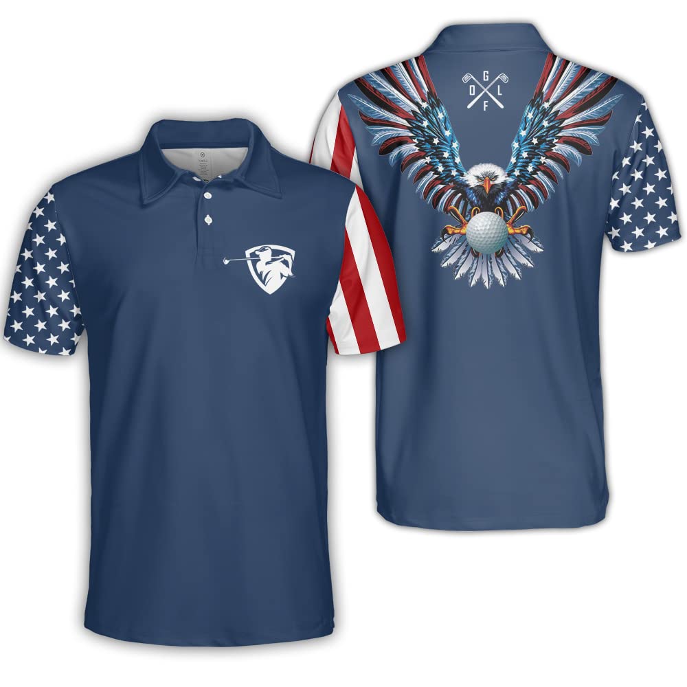 Polomore Stars and Stripes Shirts for Men | American Flag Golf Shirt | Patriotic Performance Polo for Men | Perfect for 4th of July, Golf Outings & Patriotic Events