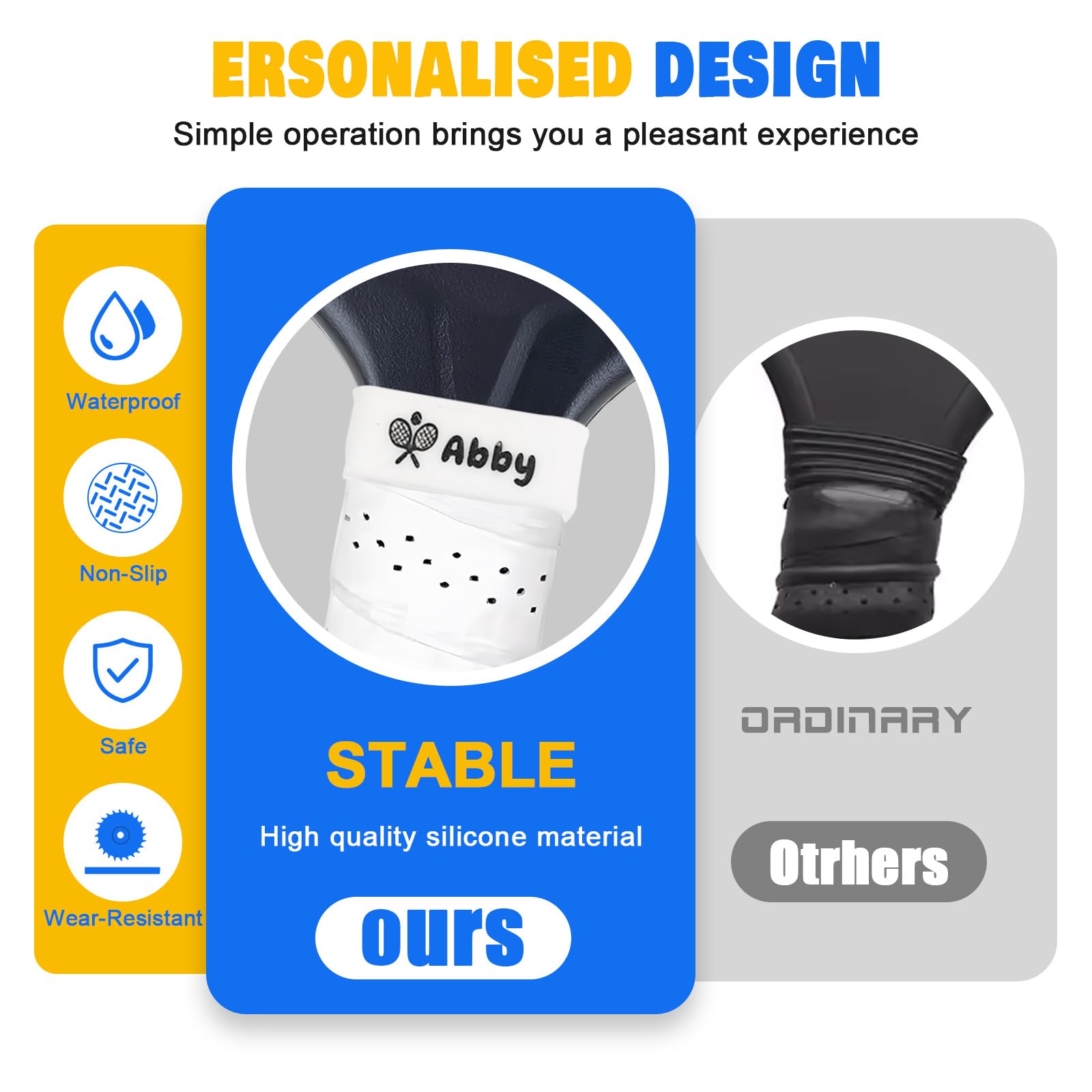 2 Pcs Custom Pickleball Paddle Name Bands - Personalized Silicone Grip Bands for Pickleball Rackets - Perfect for Tournaments, Gifts & Improving Grip (Black/White) - Great for Outdoor & Indoor Play