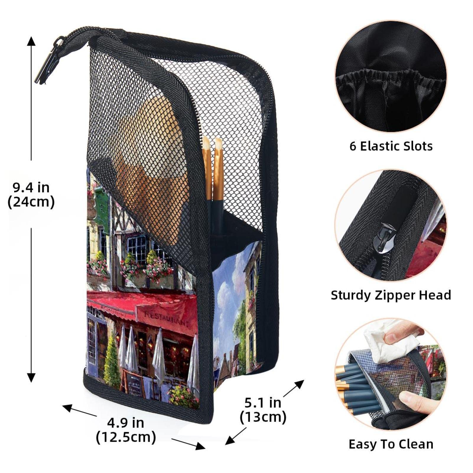 12-Piece Makeup Brush Organizer Bag with European Architectural Print - Portable Travel Cosmetic Brush Holder Case for Makeup Artists & Beauty Enthusiasts - Perfect for Home Vanity, Travel & Professional Use