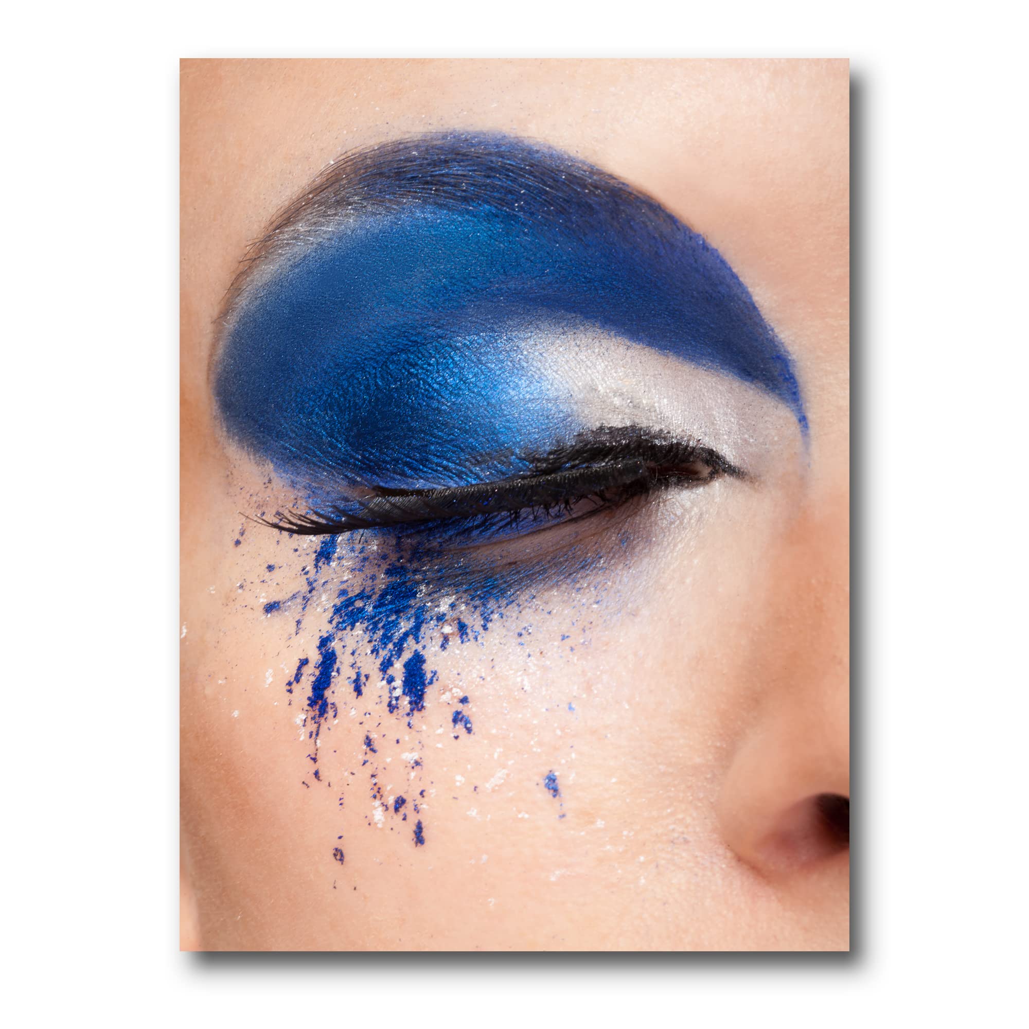 DesignQ Blue Fantasy Closed Eye Modern Canvas Wall Art - 24x32 Inches, Abstract Makeup Painting for Living Room, Bedroom & Office Decor