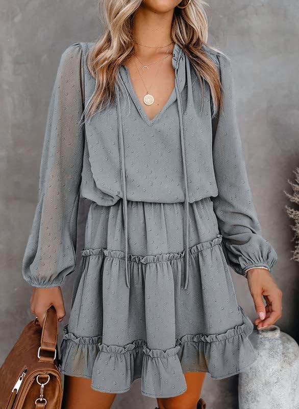 Dokotoo Women's 2024 Summer Spring Split V-Neck Ruffle Chiffon Elegant Mini Short Skirt Dress - Perfect for Beach Vacations, Date Nights & Casual Outings