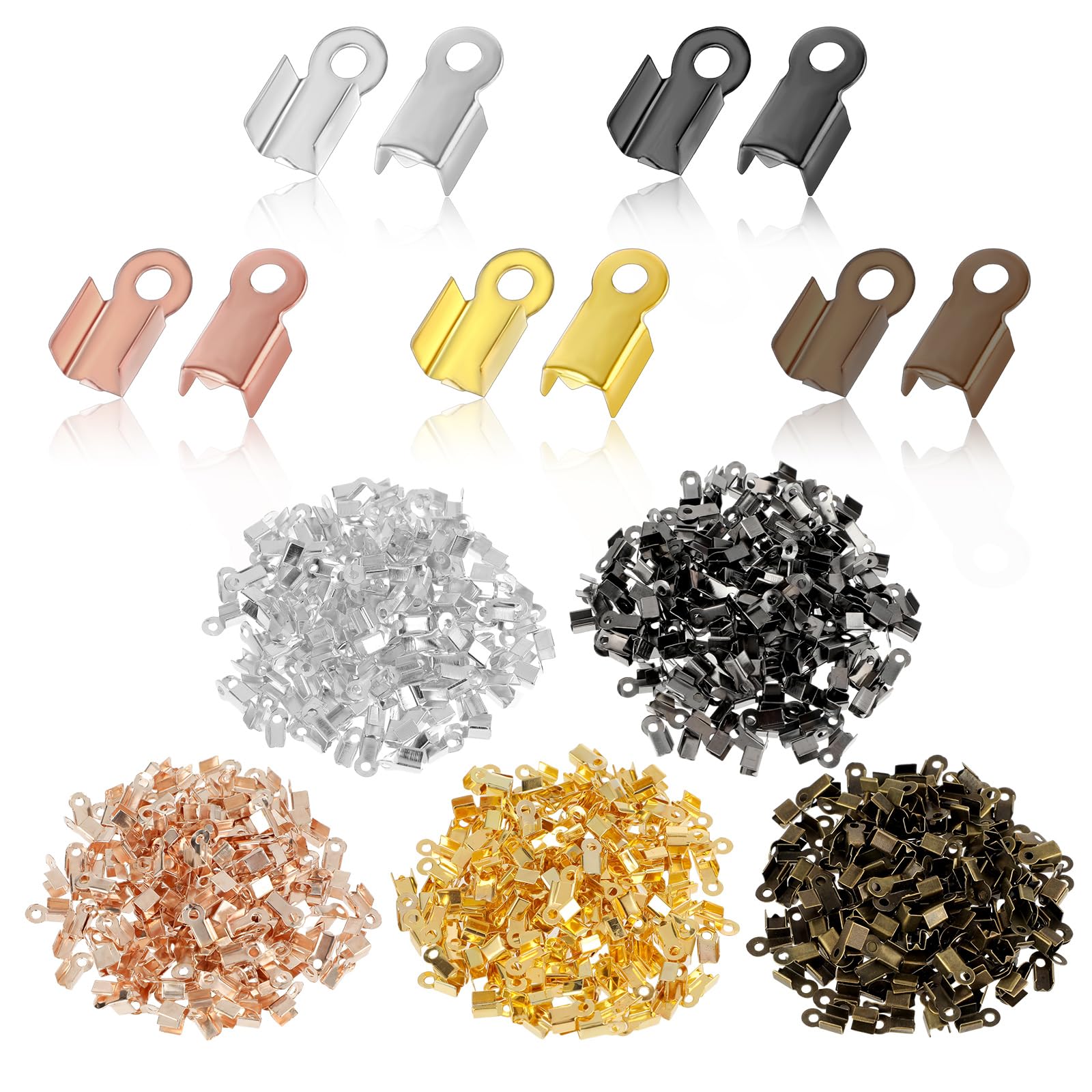 1000 PCS Jewelry Making End Caps - Leather Cord Crimp Tips, Fold-Over Bracelet Ends for DIY Necklace & Craft Projects | Perfect for Beading, Scrapbooking & Handmade Jewelry Designs