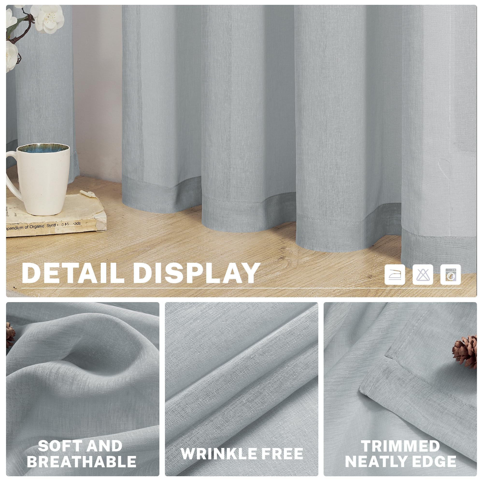 MRTREES Sheer Tier Curtains - 24 Inch Length, Light Filtering Voile Window Panels for Kitchen, Bathroom & Cafe (Gray, 2 Panels, Rod Pocket) - Perfect for Privacy & Soft Natural Lighting in Small Windows