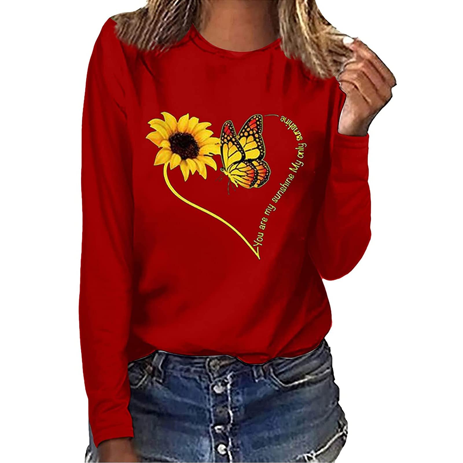 QWKLEAJ Women's Long Sleeve Graphic Tee - Funny Sunflower Faith Print Casual T-Shirt for Summer & Fall | Cute Everyday Wear, Layering Outfits, Office Casual & Weekend Looks