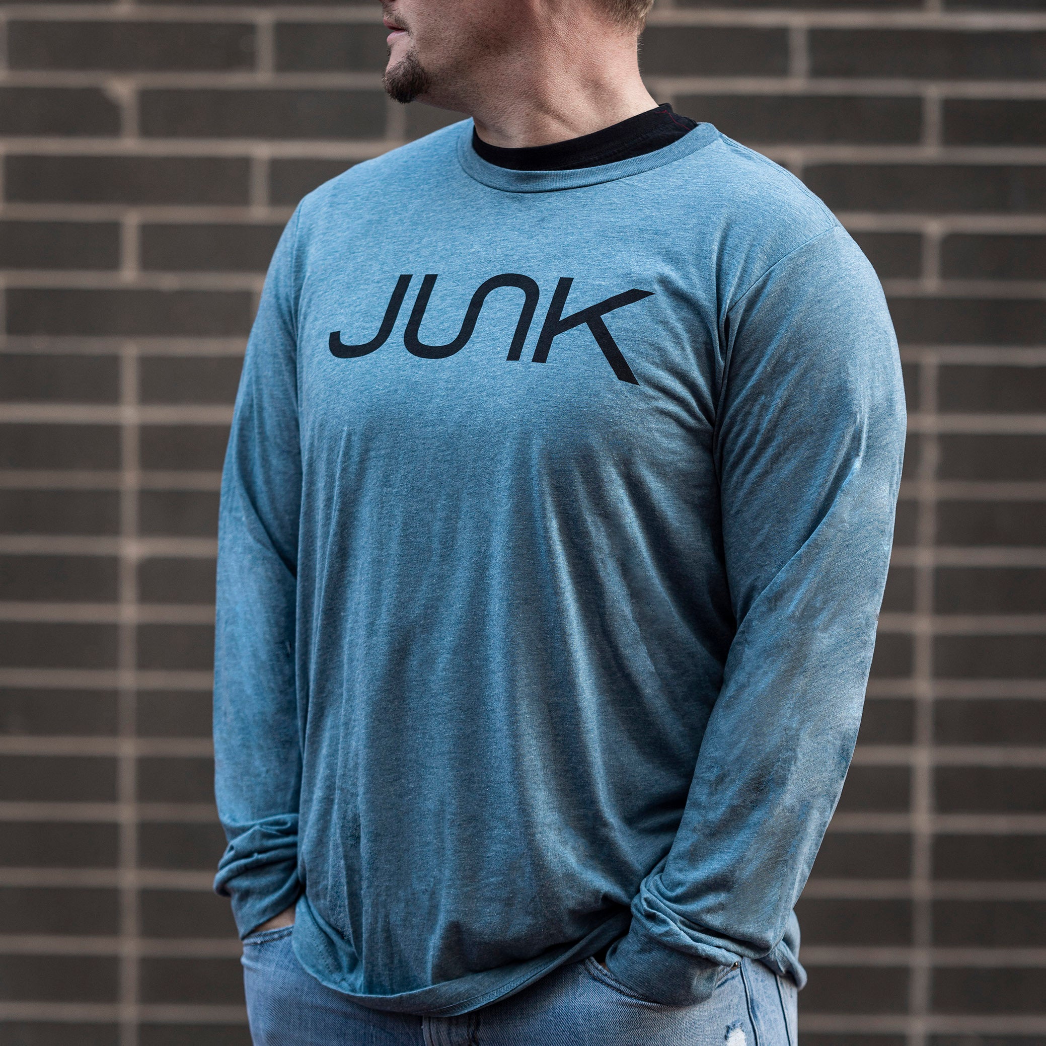 Premium JUNK Tri-Blend Gray Long Sleeve T-Shirt for Men & Women - Soft Comfort Fit Crewneck Tee - Perfect for Casual Wear, Gym, and Everyday Outfits
