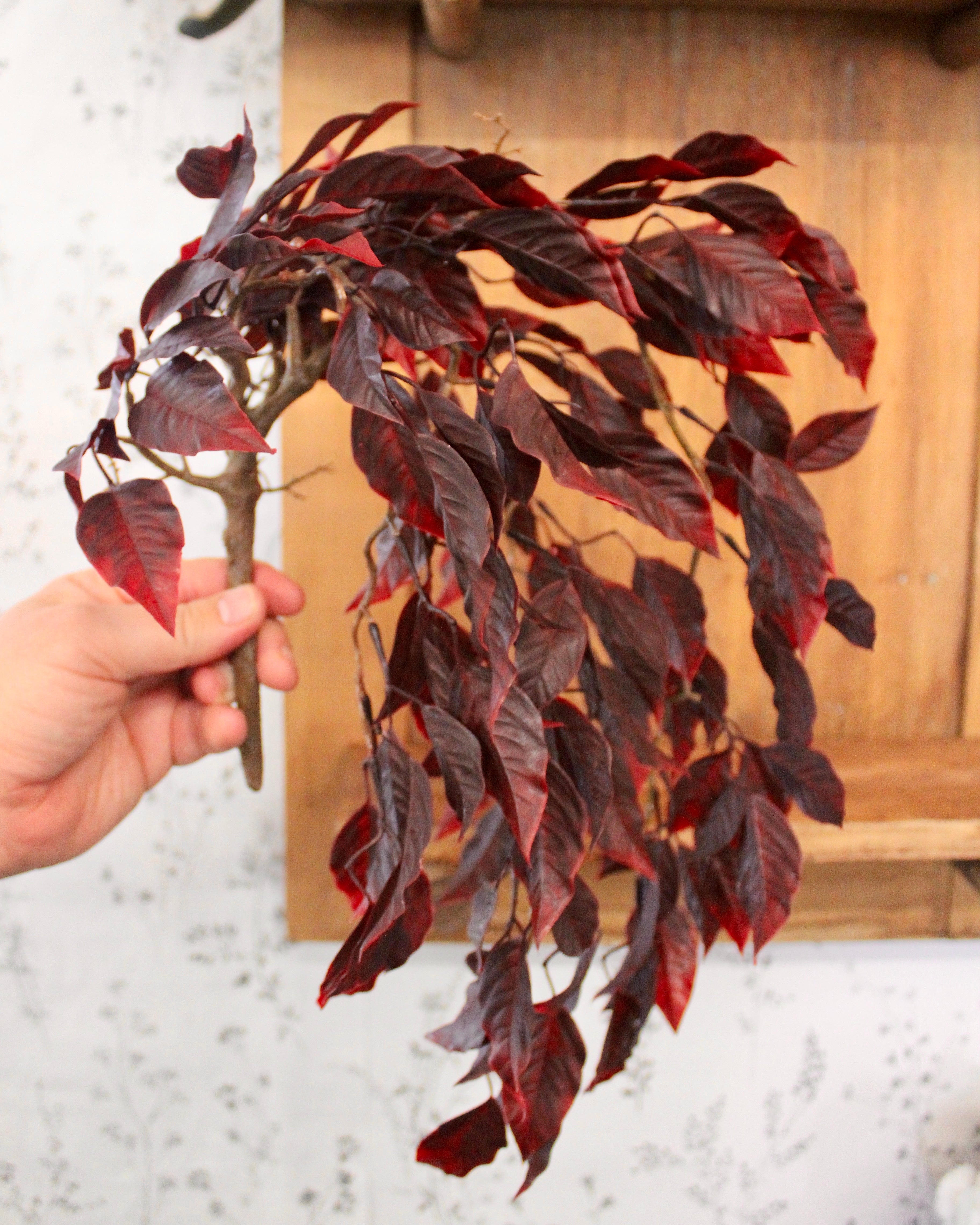 Burgundy Hanging Ficus Bush - Artificial Silk Foliage Plant for Home & Office Decor - Perfect for Living Room, Bedroom, Wedding Centerpieces & Indoor Greenery