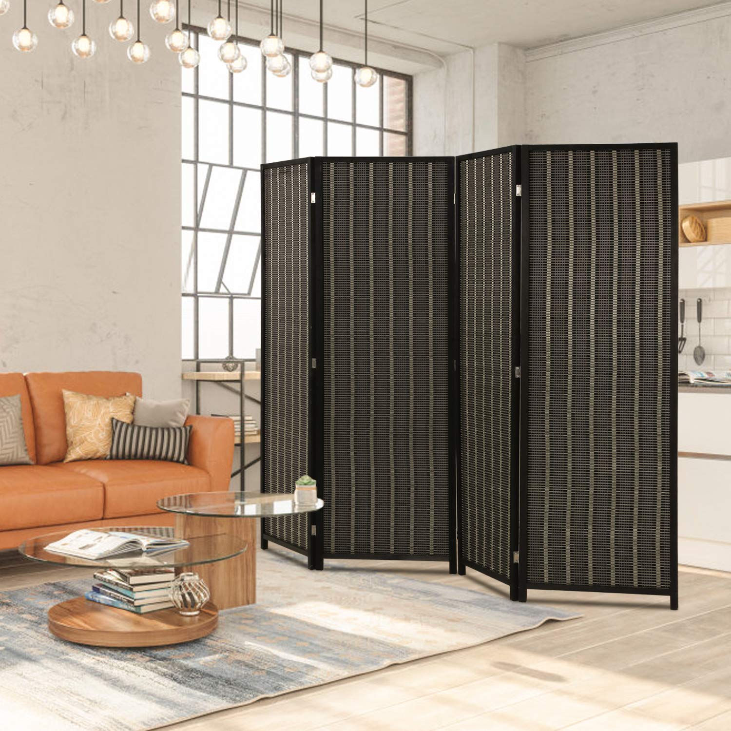 4-Panel Bamboo Room Divider Folding Privacy Screen - 72