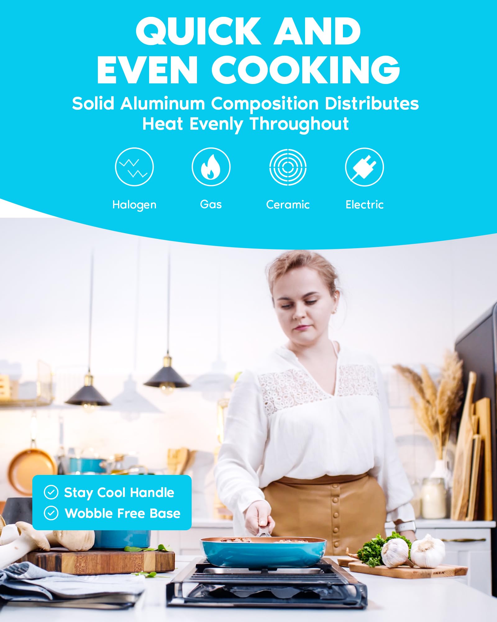 Premium 20-Piece GOTHAM STEEL Copper Cookware & Bakeware Set - Nonstick, Oven/Dishwasher Safe, Non-Toxic Turquoise Pots & Pans for Professional & Home Cooking | Perfect for Baking, Frying, Sautéing & Family Meals
