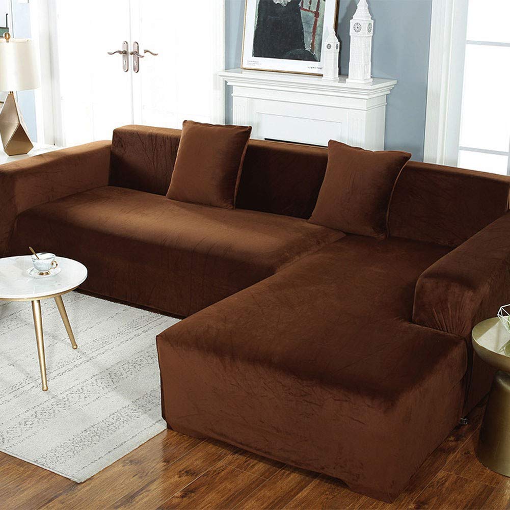 1 2 3 4 Seater Stretch Sofa Covers - L-Shaped Sectional Slipcovers for Living Room, Ultra Soft Pet-Friendly Furniture Protectors for Dogs & Kids, Coffee Color - Perfect for Family Gatherings, Movie Nights & Pet Protection