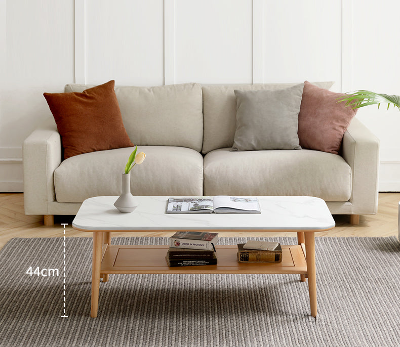 Solid Oak Wood Slate Coffee Table - Rustic Modern Living Room Furniture for Home Decor & Relaxation