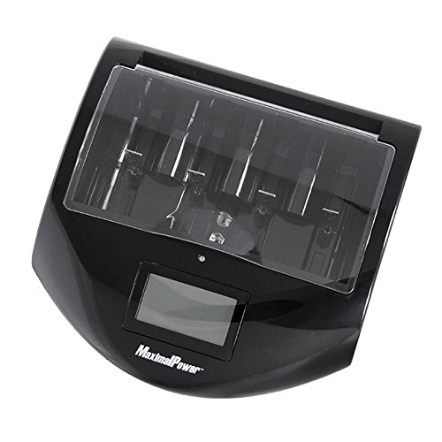 MaximalPower FC997 Universal Smart Battery Charger for Alkaline, NiMH, NiCd, Li-ion - Charges AA, AAA, C, D, 9V Batteries with 4 AAA 1200mAh Batteries Included - Perfect for Home, Office & Emergency Power Backup