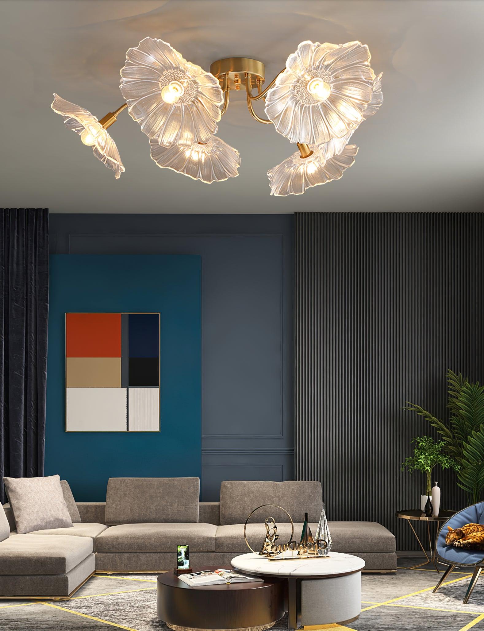 Lotus Leaf Glass Ceiling Lamp - Modern Handmade Glass Pendant Light for Living Room, Bedroom, Dining Room & Office Decor
