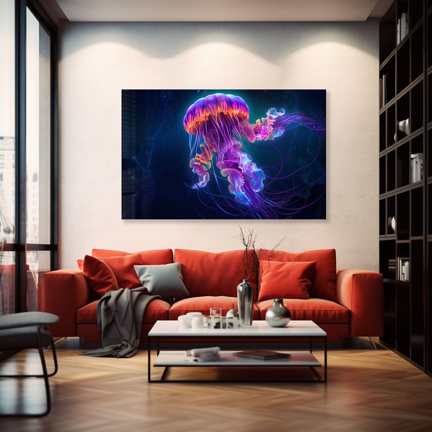 Jellyfish Tempered Glass Wall Art - Modern Ocean-Themed Decor for Living Room, Bedroom & Office