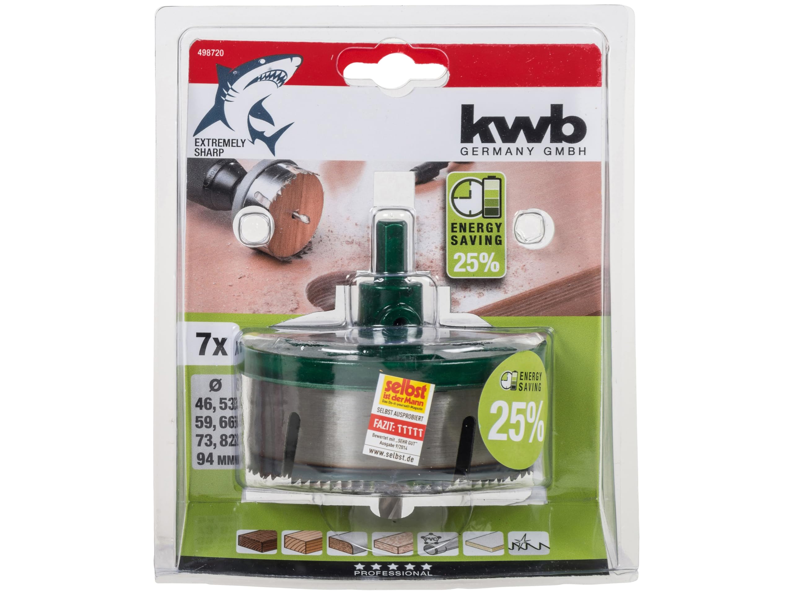 498720 AKKU-TOP Multi-Rim Hole Saw Kit - 7 Piece Set with Cordless Screwdriver Compatibility, 13mm Drill Chuck, Silver Finish (46-94mm Diameter) - Perfect for DIY Home Improvement, Woodworking & Metal Cutting Projects