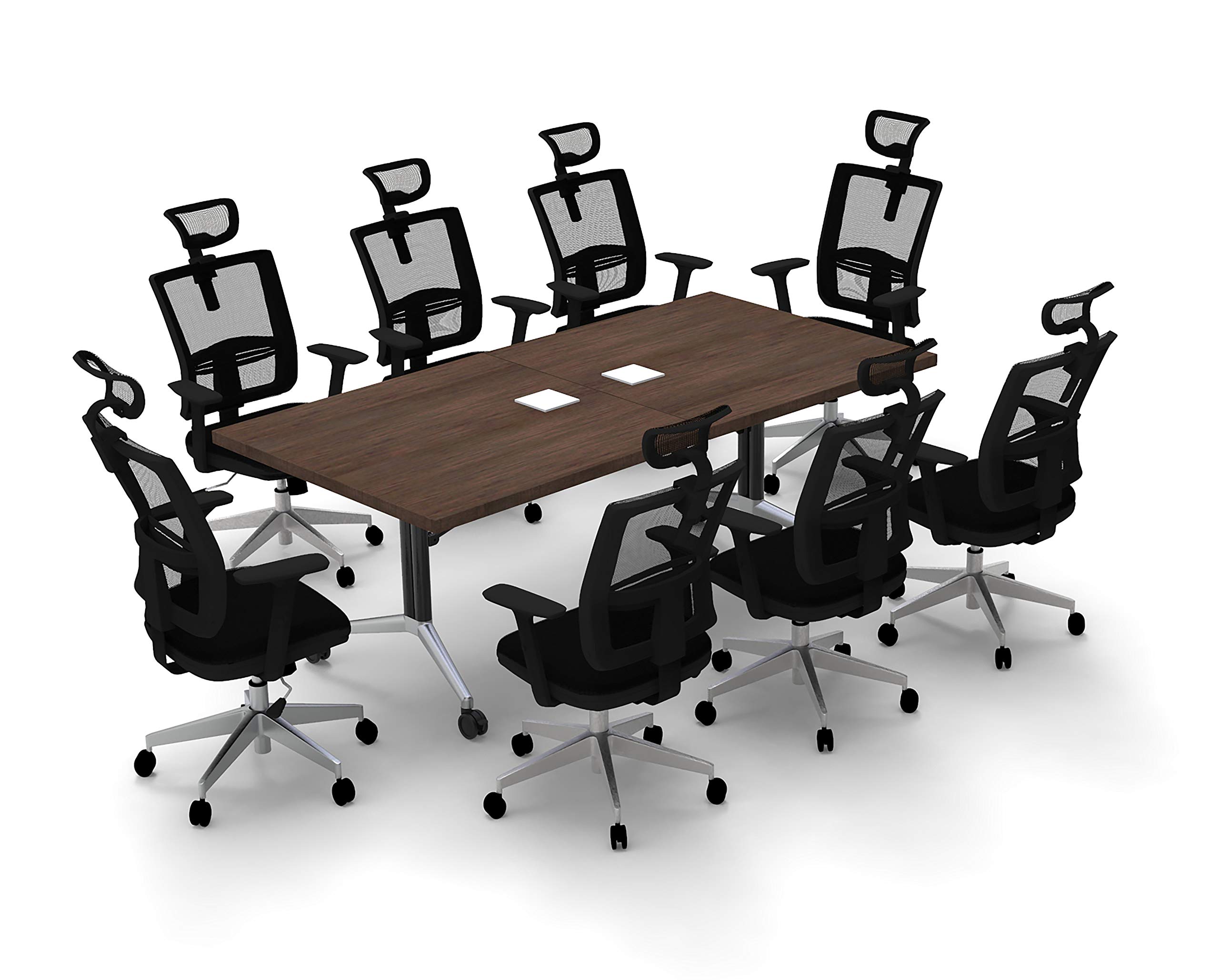 8-Person Conference Table - Foldable Java X-Thick Top with Chrome Base for Office Meetings & Seminars