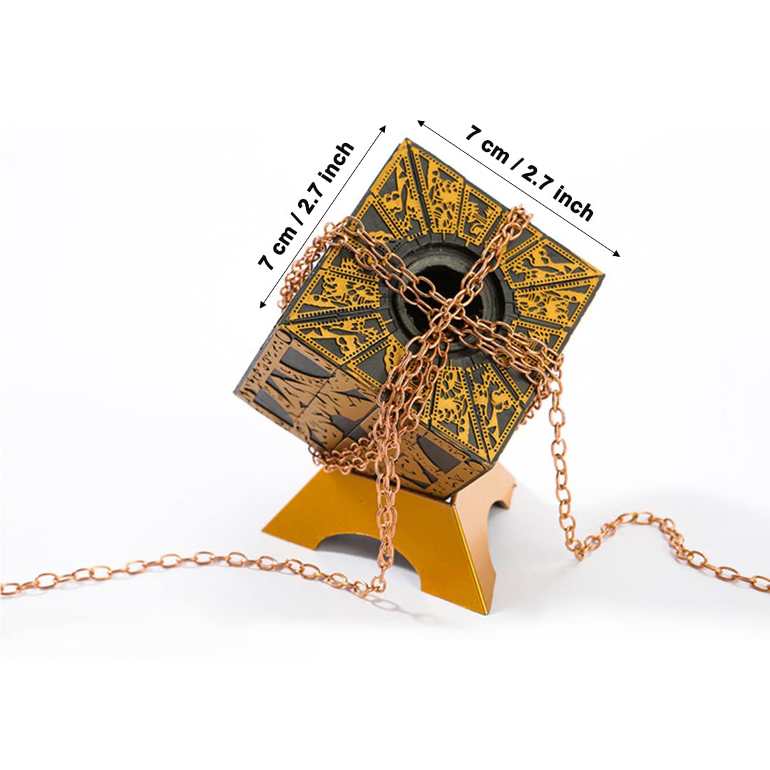 Hellraiser Puzzle Box - Detachable Deformation with Chains & Base, Lament Configuration Horror Movie Prop - Full Functional Puzzle Box for Collectors, Model Decoration & Cosplay Scenes