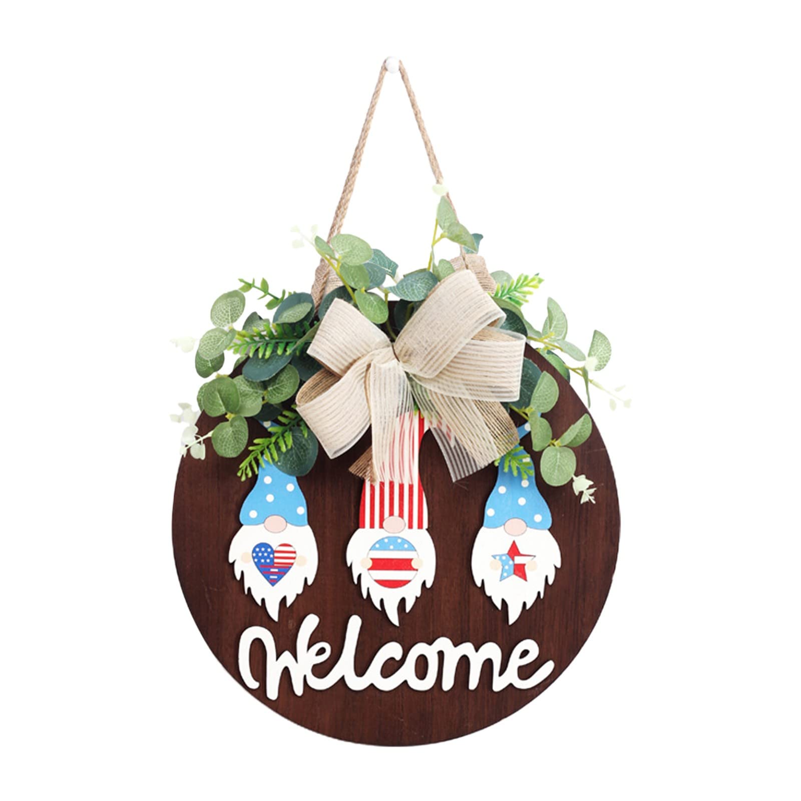 Vintage Wooden Faceless Man Porch Garland - Patriotic Independence Day Door Hanging Decor for Home, Kitchen & Outdoor Spaces (Multicolor, One Size) - Perfect for Front Porch, Garden, Patio & Seasonal Holiday Decorations