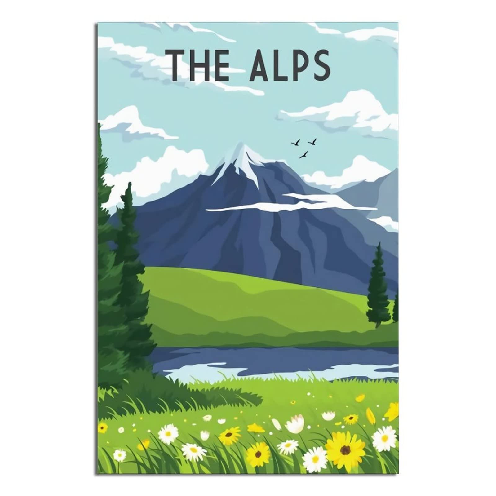 Vintage Alps Travel Posters - Floral Canvas Wall Art Prints for Living Room, Bedroom & Office Decor | Scenic Mountain Landscape Paintings | Perfect for Home, Airbnb & Gift Giving