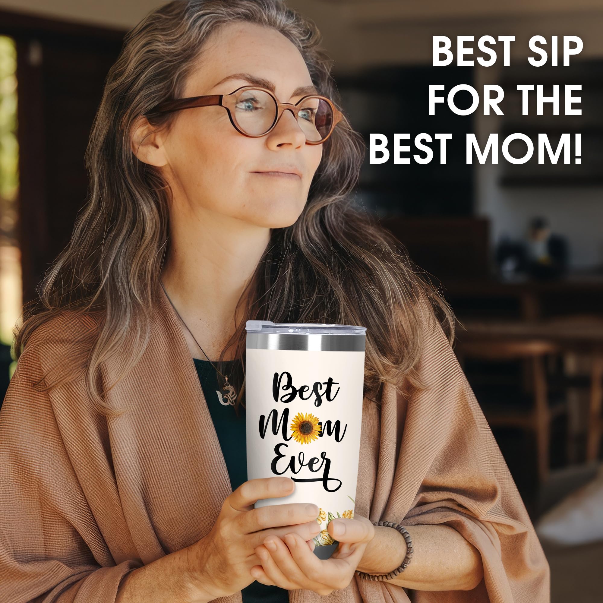 #1 Mom Stainless Steel Insulated Coffee Tumbler 20oz - Best Mother's Day Gift for Women, Mama, Mother-in-Law & Stepmom - Leakproof Travel Mug for Coffee, Tea & Hot Drinks - Perfect for Office, Commuting & Outdoor Activities