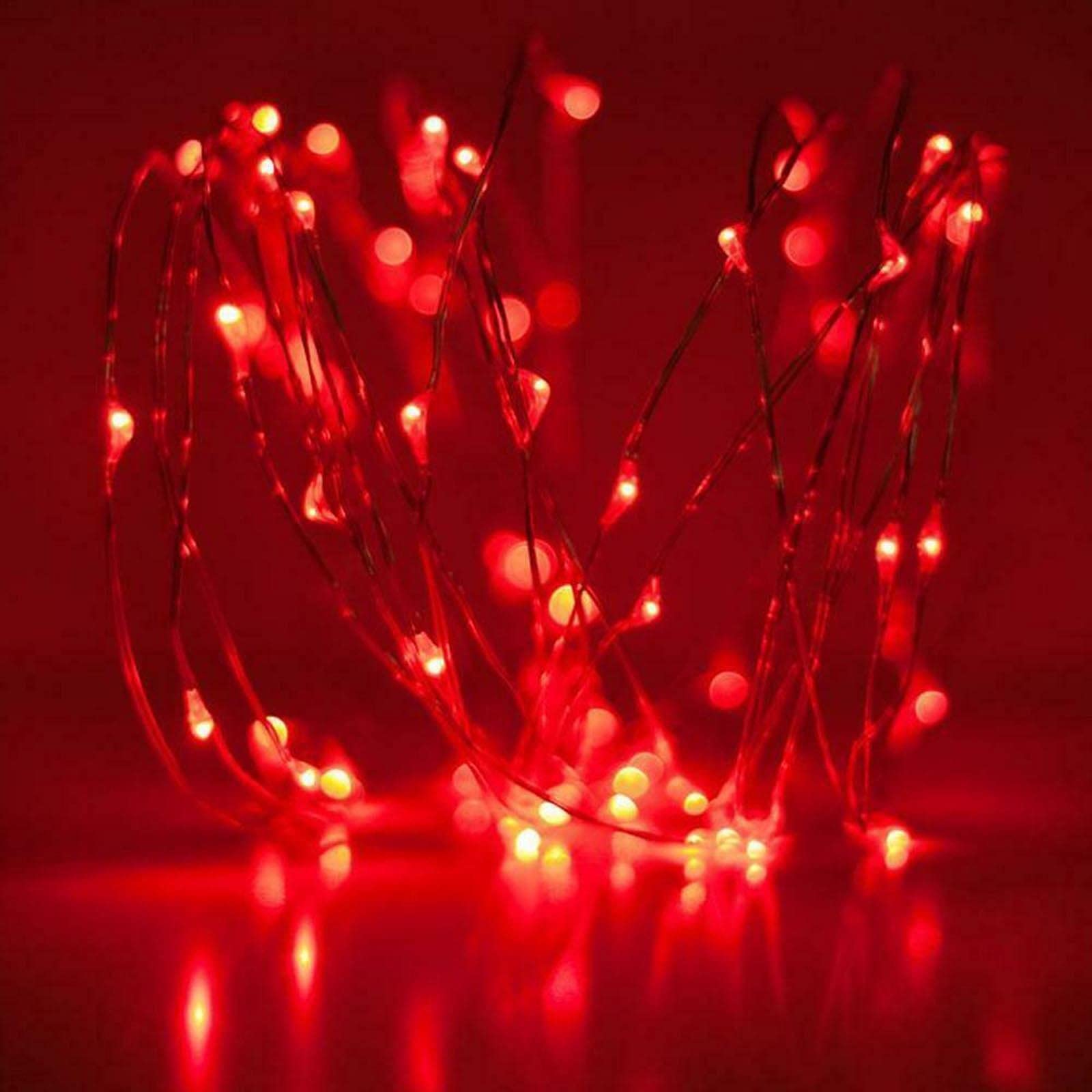 Boddenly 50LED Waterproof Outdoor String Lights - 5M Battery Powered Mini Copper Wire Lights for Patio, Garden, Backyard, Wedding & Festival Decoration (Red)