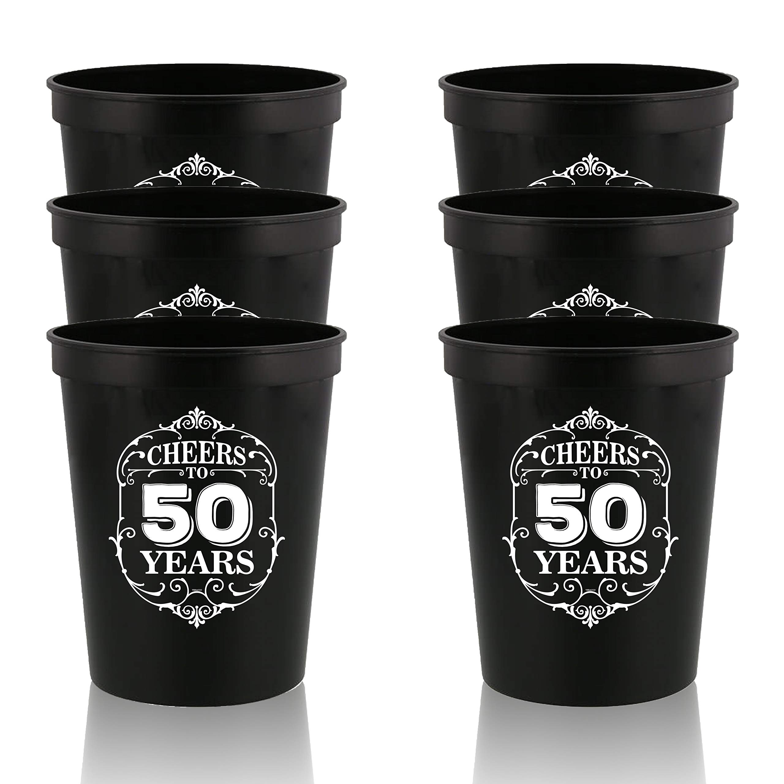 Cheers To 50 Years Stadium Party Cup - 50th Birthday Gift, Fifty And Fabulous Party Favors & Decorations - Happy Birthday Plastic Drinking Cups for Best Friends - Perfect for Birthday Celebrations, Anniversaries, and Special Events