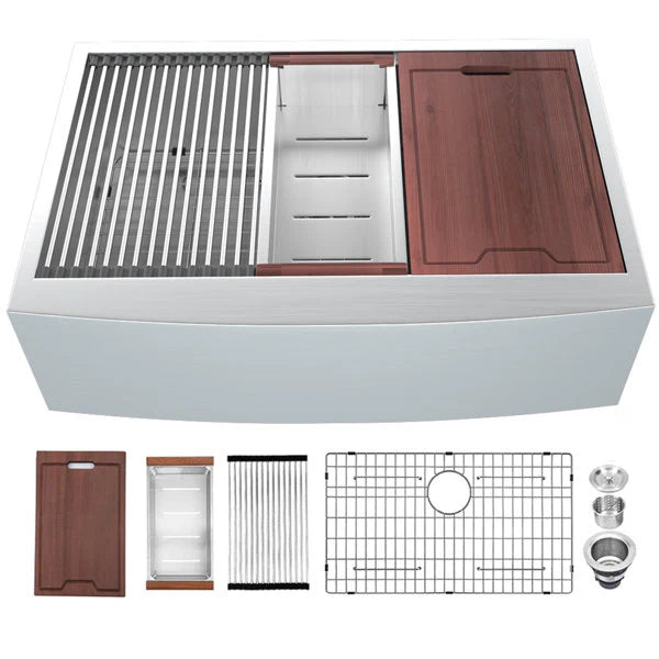 Lordear Stainless Steel Single Bowl Apron Front Farmhouse Kitchen Sink - Heavy Duty Workstation Sink for Modern Farmhouse & Rustic Style Kitchens | Perfect for Food Prep, Washing Dishes & Large Cookware