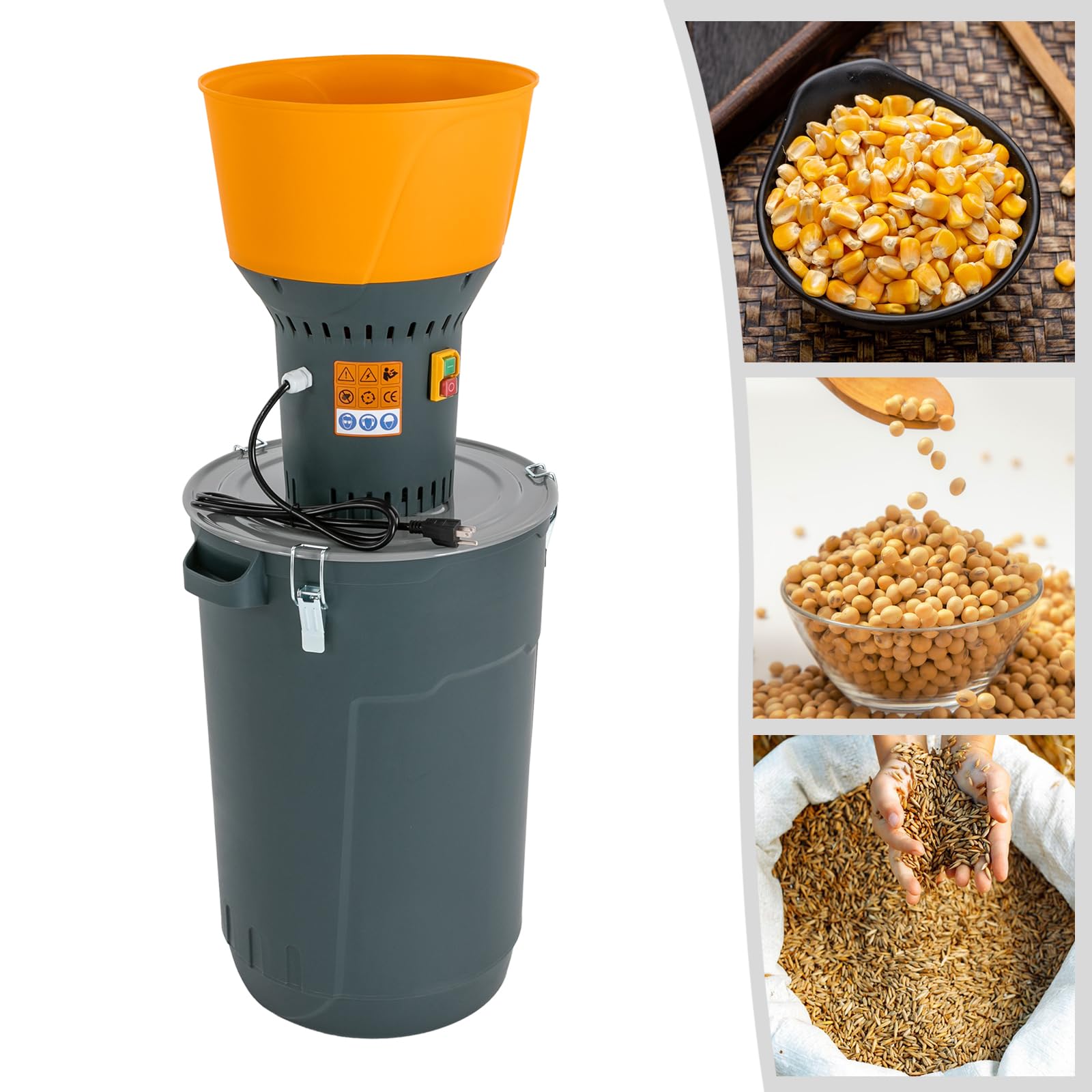 1300W Electric Grain Mill Grinder for Corn Wheat & Dry Grains - 1.72 Gal Funnel with 5 Sieves & 15.85 Gal (60L) Container - Perfect for Home Brewing, Baking & Farm Use
