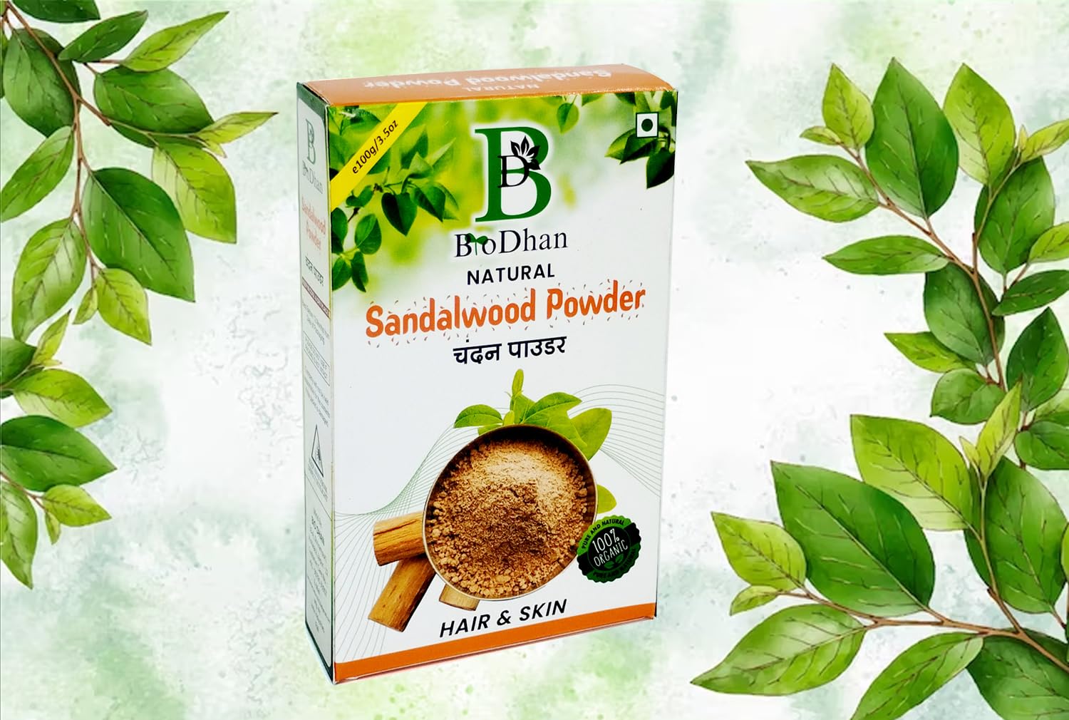 BioDhan 100% Pure Natural Sandalwood Powder for Face & Skin Care - Skin Whitening, Facial Mask, Brightening Treatment (100g) | Ayurvedic Beauty Routine, DIY Spa, Glowing Complexion