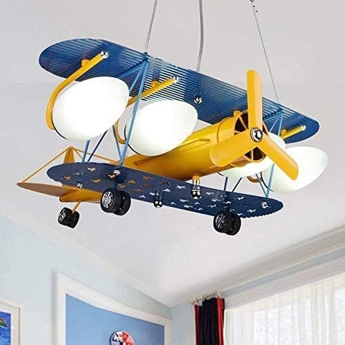 Modern Nordic LED Airplane Chandelier - Remote Control Cartoon Boys Hanging Lamp with Bulb for Kids Bedroom & Nursery Decor (Cold White, No Remote Control) | Perfect for Children's Room Theme Lighting & Playful Ceiling Decor