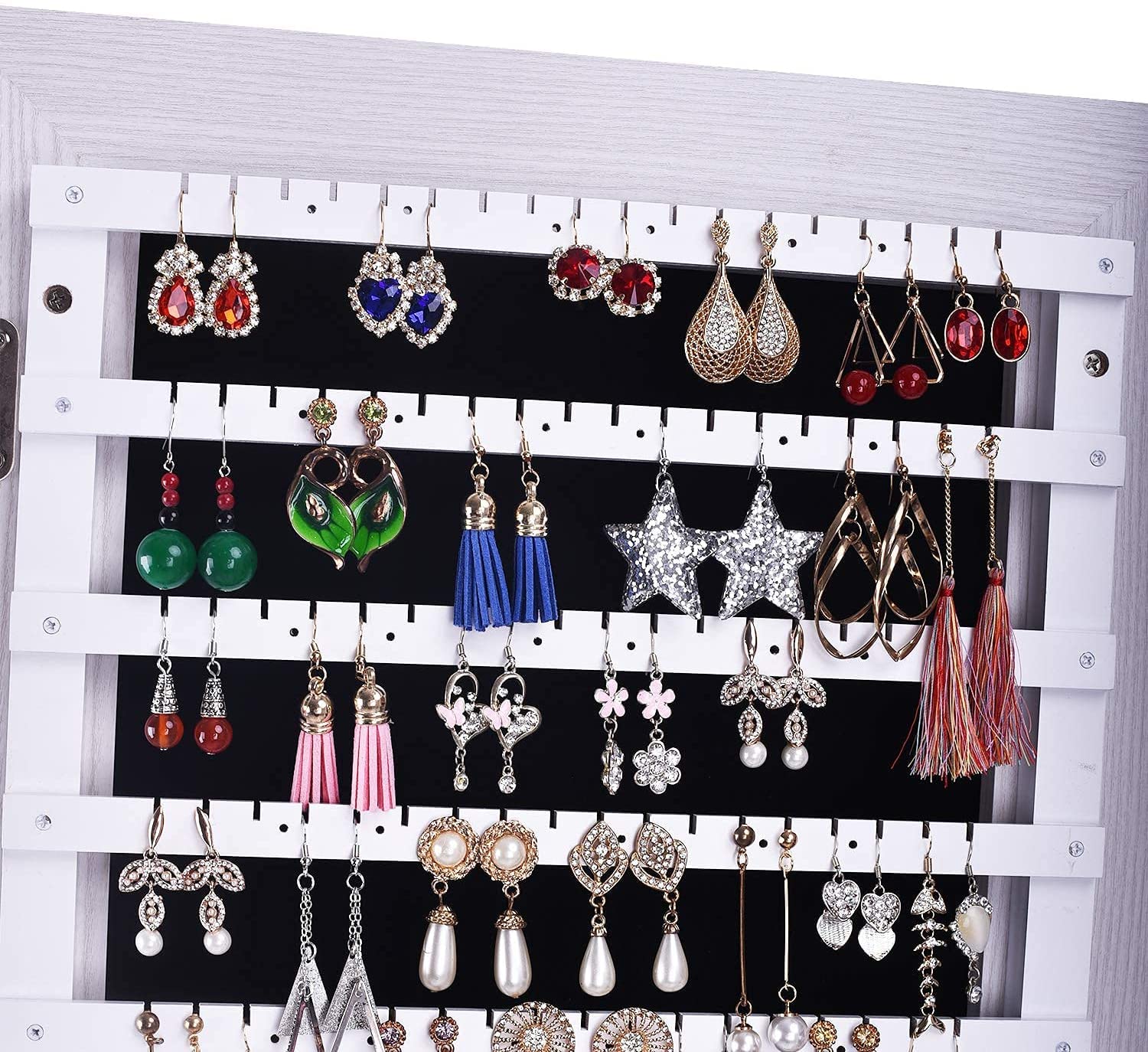 SogesPower Jewelry Storage Cabinet with Full Length Mirror - Wooden Jewelry Organizer with Lock, Hanging Jewelry Box & Makeup Storage Armoire - Perfect Gift for Wives, Brides & Women (Bedroom, Closet, Dressing Room Organization)