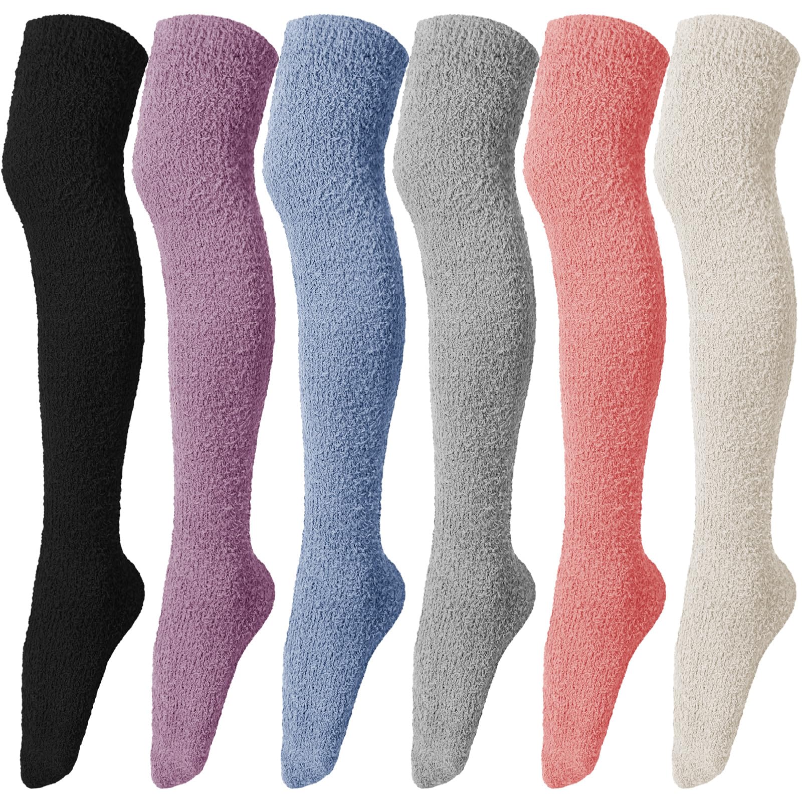 Liitrsh 6 Pairs Women's Knee High Fuzzy Socks - Soft Plush Long Thigh High Warm Winter Stockings | Cozy Thermal Slipper Socks for Home, Office & Cold Weather Comfort