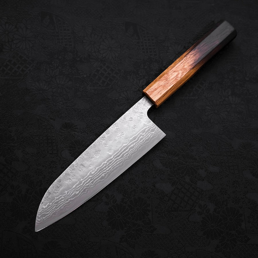 Premium 440C Santoku Knife with Nashiji Damascus Blade & Yaki Urushi Handle - 165mm Japanese Chef Knife for Slicing, Dicing, and Mincing - Perfect for Home Cooks and Professional Chefs