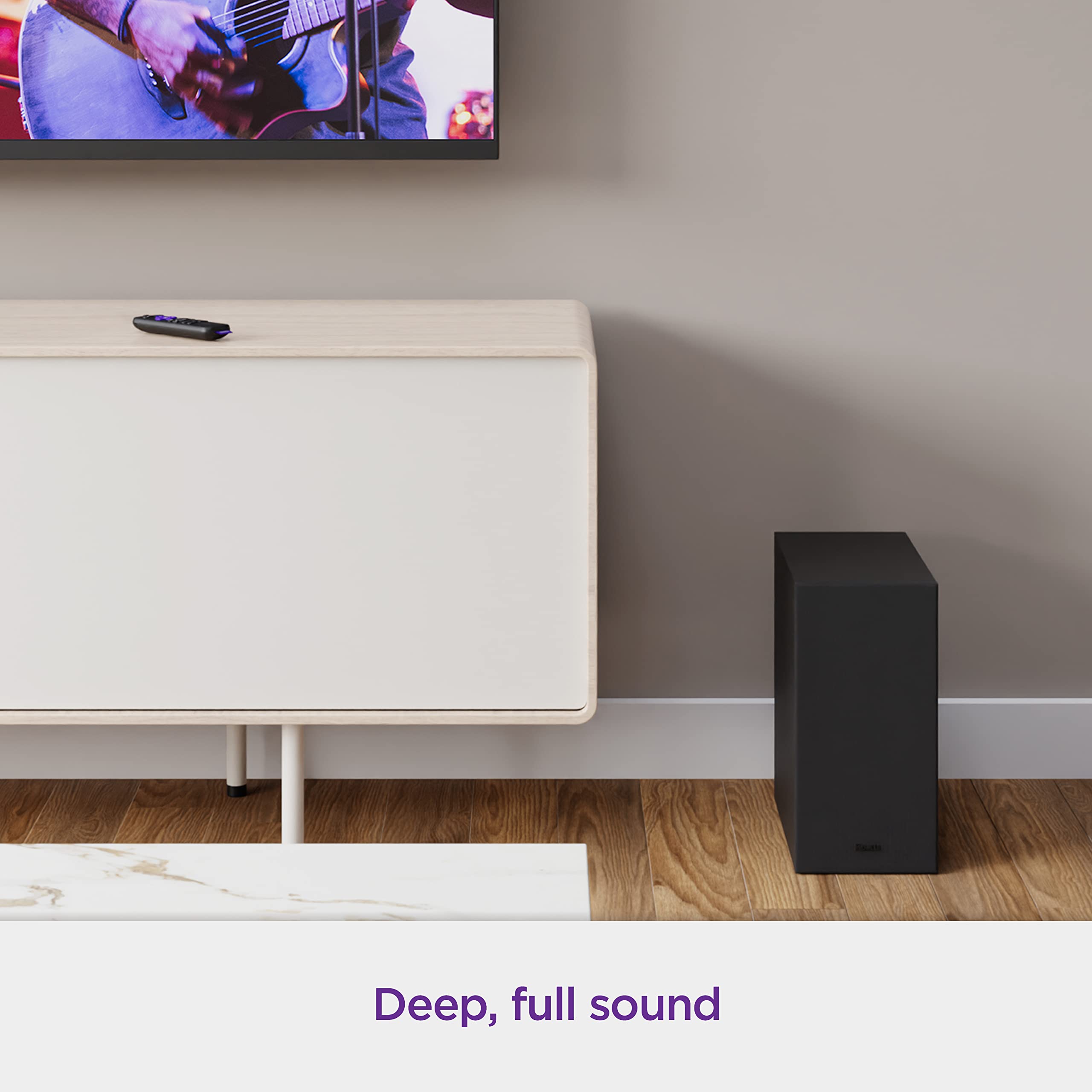 2023 Roku TV Wireless Soundbar with Enhanced Stereo Sound & Clear Dialogue | Slim Sound Bar with Wireless Subwoofer & Easy Setup | Perfect for Home Theater, Gaming & Movie Nights (Black)