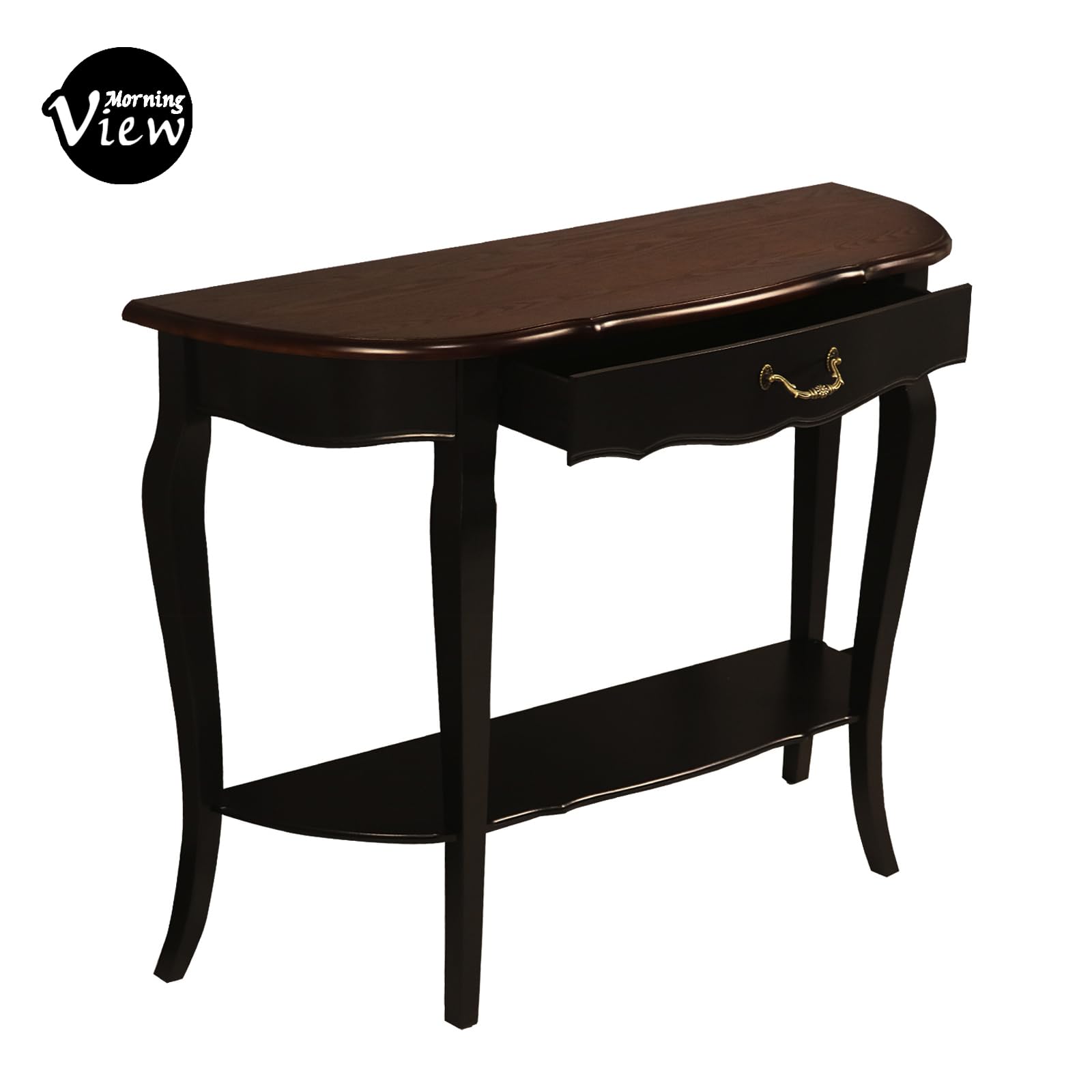 Brown Wood Entryway Console Table with Curved Front Drawer & Shelf - Sofa Table for Living Room, Hallway, Foyer - Easy Assembly Home Furniture for Small Spaces & Apartment Decor