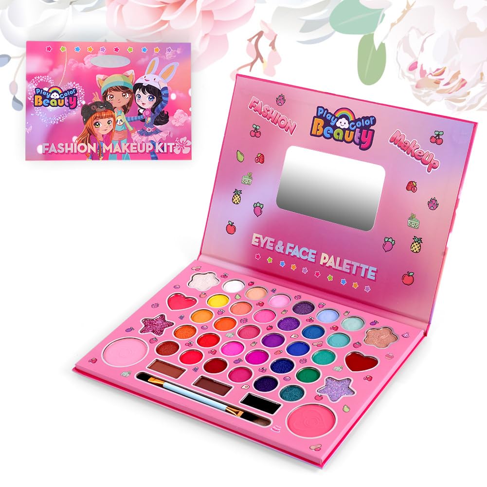 Aomig Kids Makeup Set - 41 Colors with Brushes for Birthday & Party