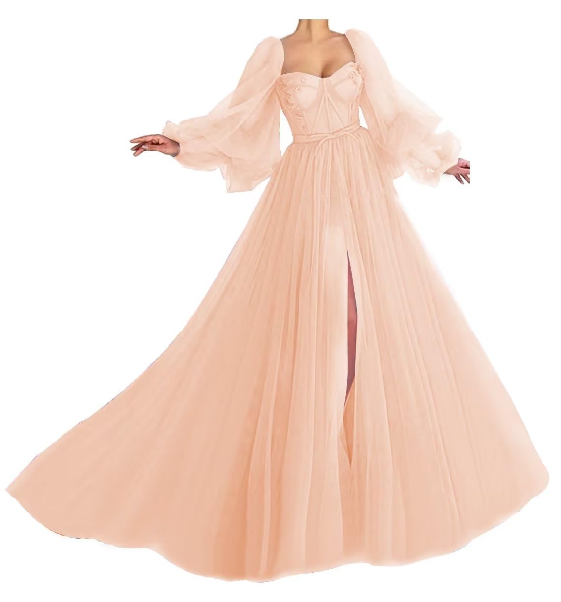 Elegant Ball Gown Blush Prom Dress with Puffy Sleeves & Tulle Skirt - Sweetheart Neckline Formal Evening Gown for Weddings, Quinceañeras & Special Occasions - Size 18