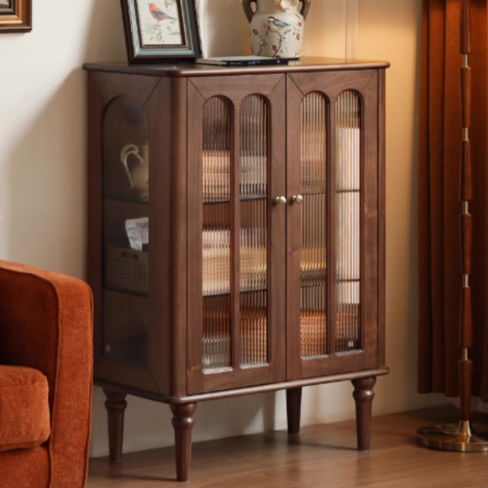 Vintage Black Walnut Solid Wood Side Cabinet - Handcrafted Retro Nightstand for Bedroom, Living Room & Office Storage
