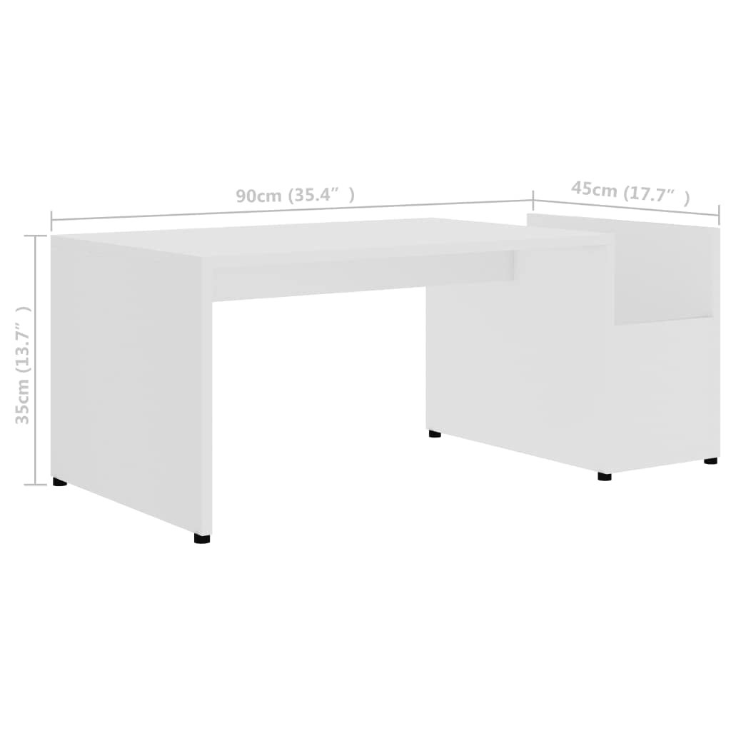 CHARMMA White Coffee Table 35.4 x 17.7 x 13.8 Inches - Lightweight Chipboard Design (14.3 kg) - Perfect for Living Room, Office & Small Spaces