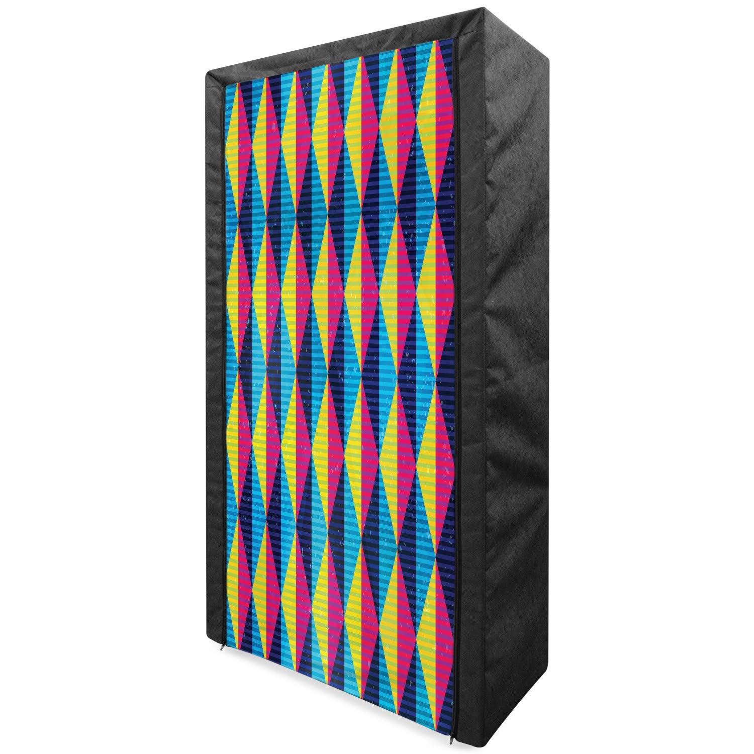 Vintage Portable Fabric Wardrobe with Retro Geometric Pattern - 33.5