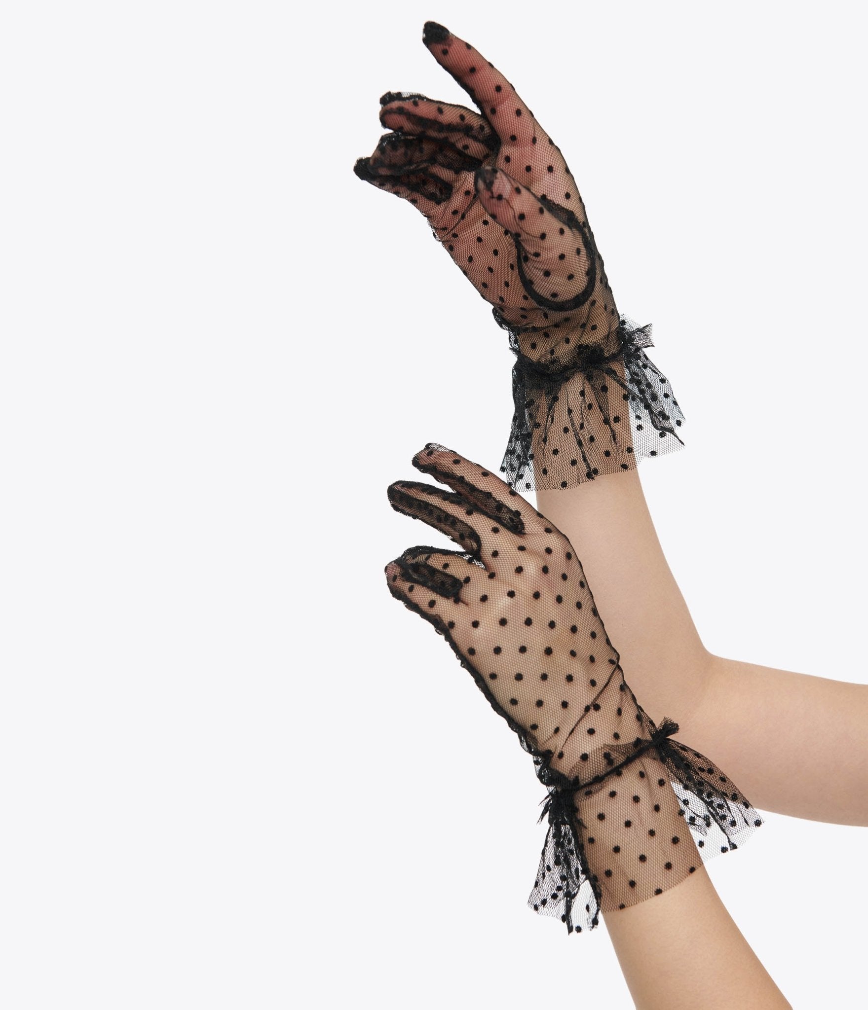 Vintage 1950s Black Dot Mesh Gloves - Retro Style Lace Gloves for Women - Perfect for Costume Parties, Pin-Up Fashion & Burlesque Shows