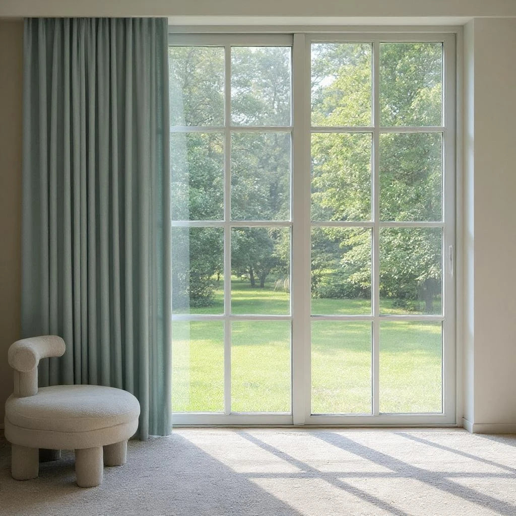 Kendra Sky Blue Chenille Jacquard Blackout Thermal Custom Curtains - Energy Efficient Window Treatment for Bedroom & Living Room