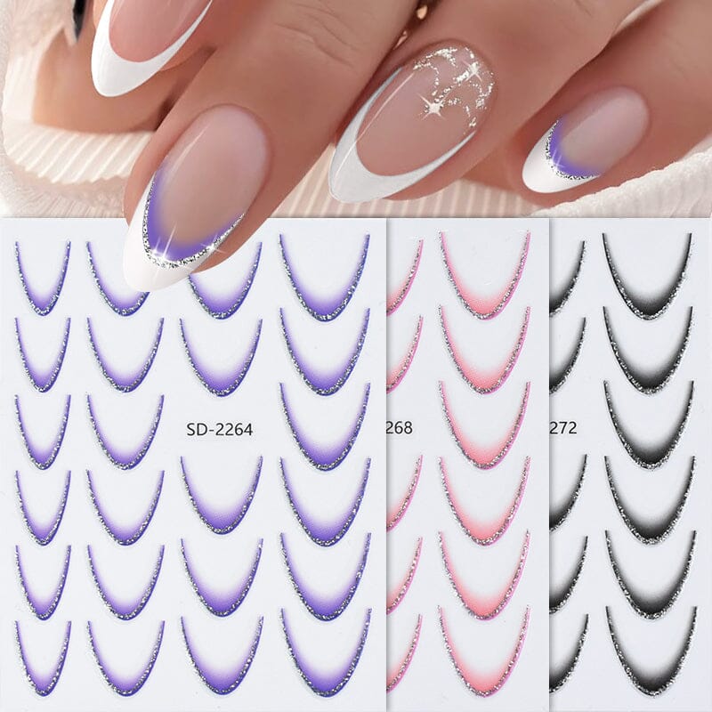 3D French Gradient Nail Stickers - SD2261 & SD2272 | Waterproof DIY Nail Art Decals for Salon, Home Manicure & Party Glam