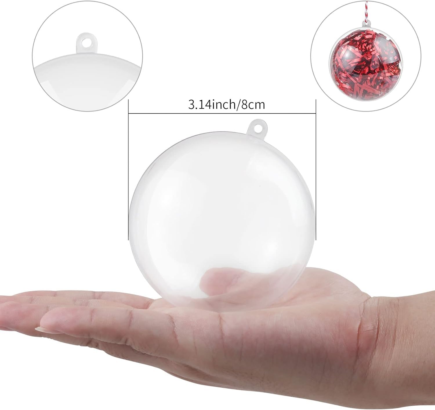 20Pcs 80mm/3.15in Clear Christmas Ornaments Balls - Plastic Fillable Transparent Decorative Balls for Wedding, Party, Christmas Tree & New Year Decorations - Perfect for DIY Crafts, Bath Bomb Molds & Holiday Home Decor