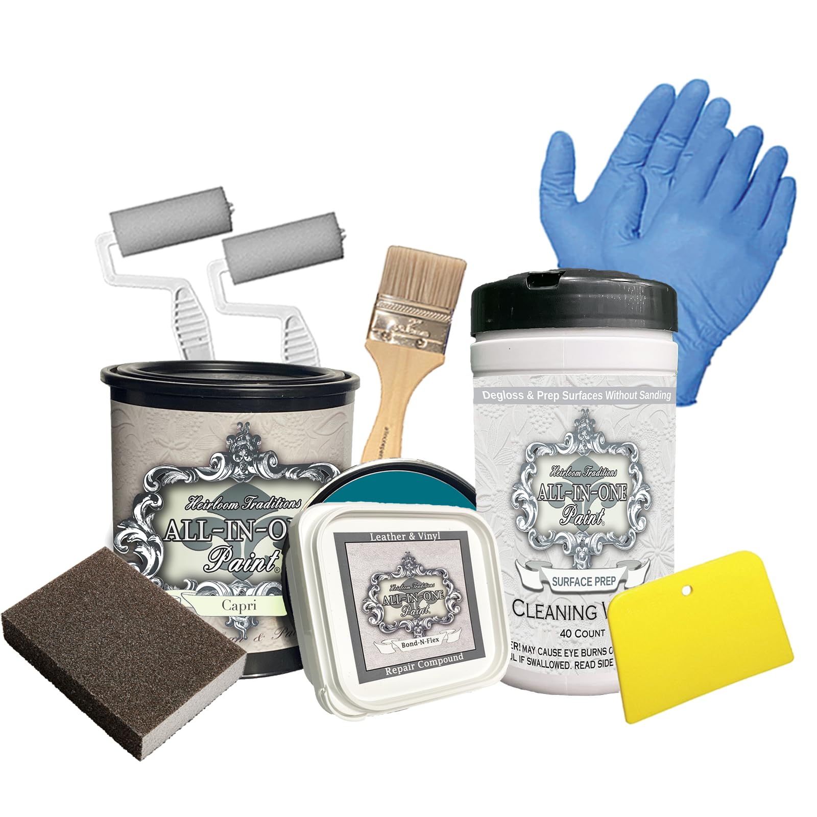 ALL-IN-ONE Paint, Bond-N-Flex Vinyl & Leather Repair Kit - Cashmere Color | Professional Furniture & Car Seat Restoration | Perfect for Couches, Car Interiors, Handbags & More