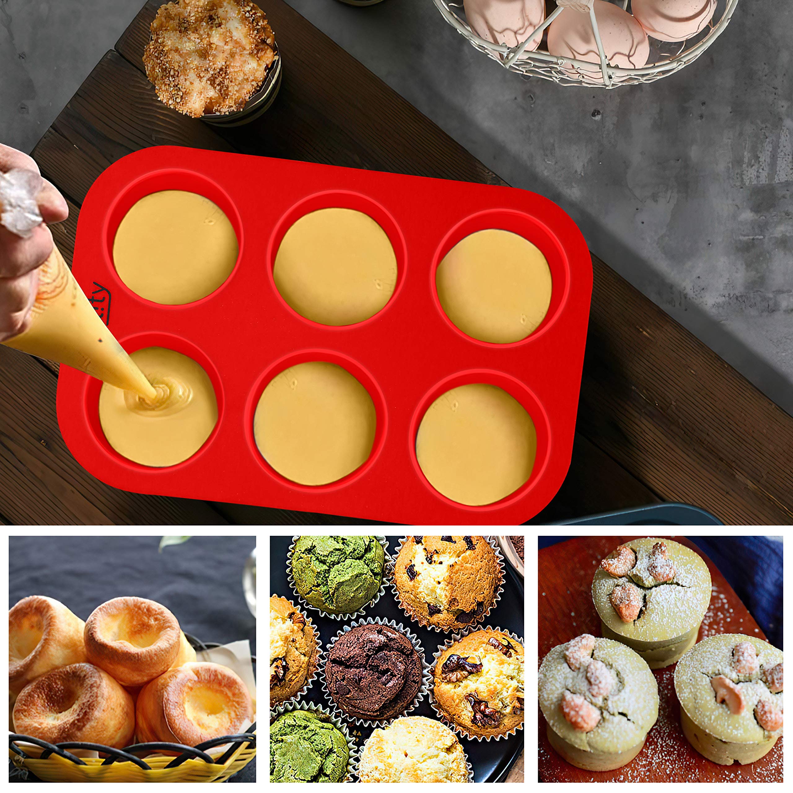 6-Cup Silicone Muffin Pan - Extra Deep Large Cupcake Baking Tray for Muffins, Cupcakes & Yorkshire Puddings | Non-Stick BPA-Free Bakeware | Perfect for Home Baking, Parties & Holiday Treats